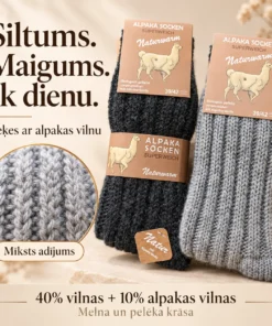 Melnas un pelēkas zeķes ar alpakas vilnu oriģinālajā iepakojum